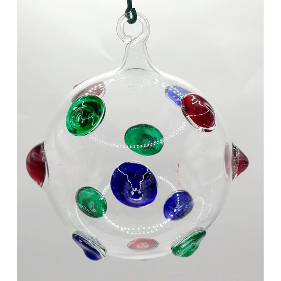 Hand-Blown Glass Ornament With Colored Accents 4.5-Inch Diameter Made In Italy - Picture 3 of 12